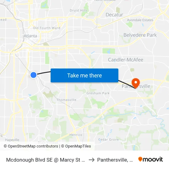 Mcdonough Blvd SE @ Marcy St SE to Panthersville, GA map