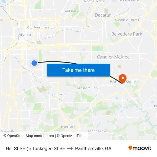 Hill St SE @ Tuskegee St SE to Panthersville, GA map