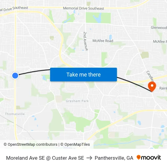 Moreland Ave SE @ Custer Ave SE to Panthersville, GA map