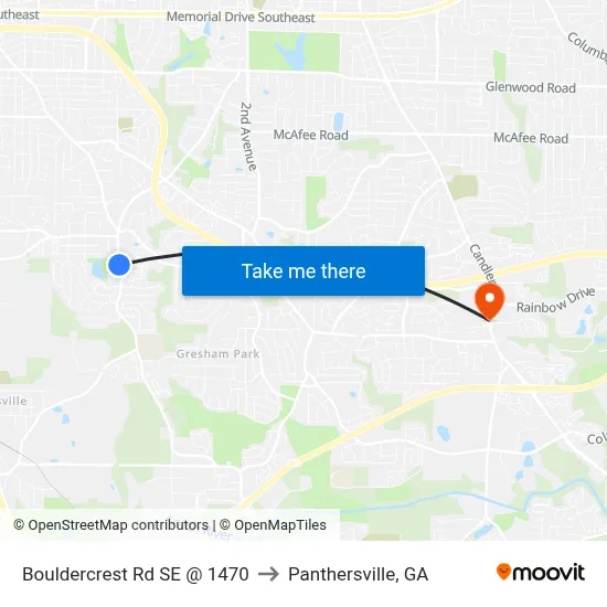 Bouldercrest Rd SE @ 1470 to Panthersville, GA map