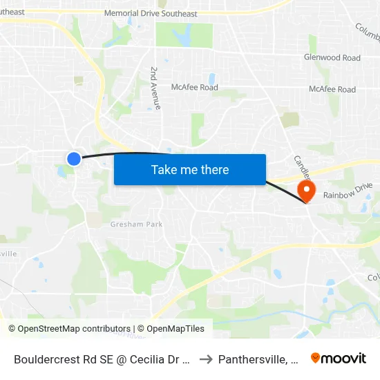 Bouldercrest Rd SE @ Cecilia Dr SE to Panthersville, GA map