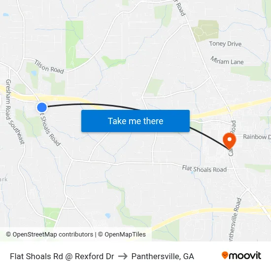 Flat Shoals Rd @ Rexford Dr to Panthersville, GA map