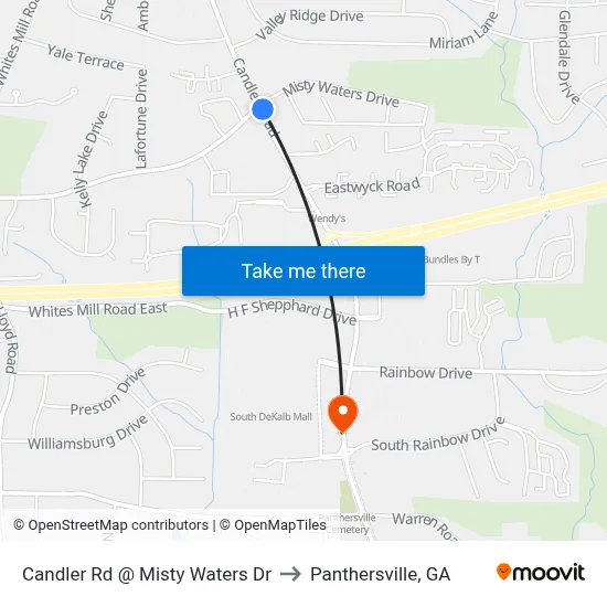Candler Rd @ Misty Waters Dr to Panthersville, GA map