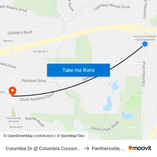 Columbia Dr @ Columbia Crossing Dr to Panthersville, GA map