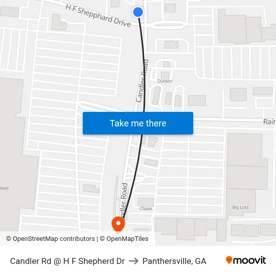 Candler Rd @ H F Shepherd Dr to Panthersville, GA map