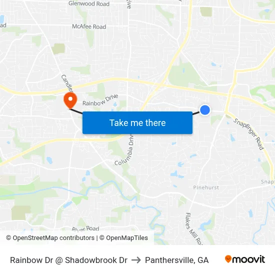 Rainbow Dr @ Shadowbrook Dr to Panthersville, GA map