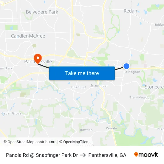 Panola Rd @ Snapfinger Park Dr to Panthersville, GA map