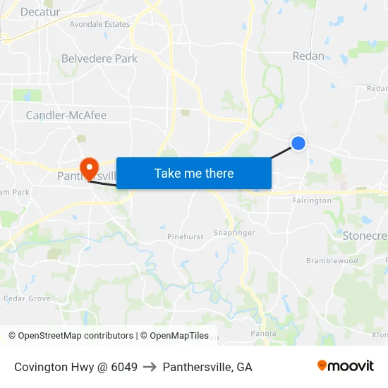 Covington Hwy @ 6049 to Panthersville, GA map