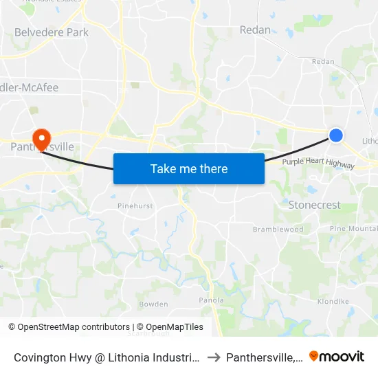 Covington Hwy @ Lithonia Industrial Blvd to Panthersville, GA map