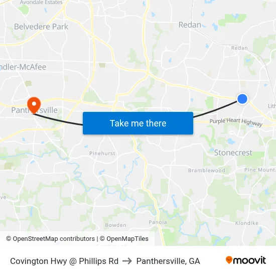 Covington Hwy @ Phillips Rd to Panthersville, GA map
