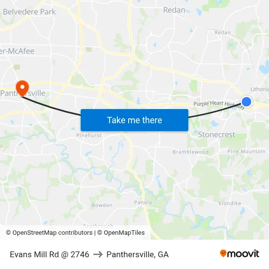 Evans Mill Rd @ 2746 to Panthersville, GA map