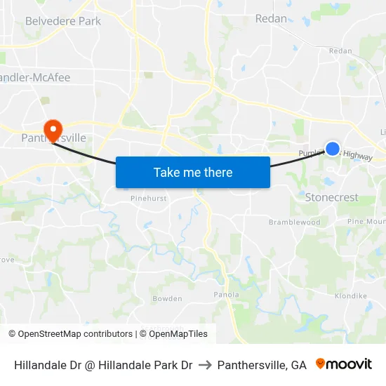 Hillandale Dr @ Hillandale Park Dr to Panthersville, GA map