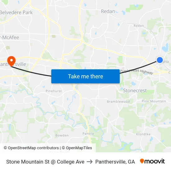 Stone Mountain St @ College Ave to Panthersville, GA map