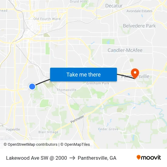Lakewood Ave SW @ 2000 to Panthersville, GA map