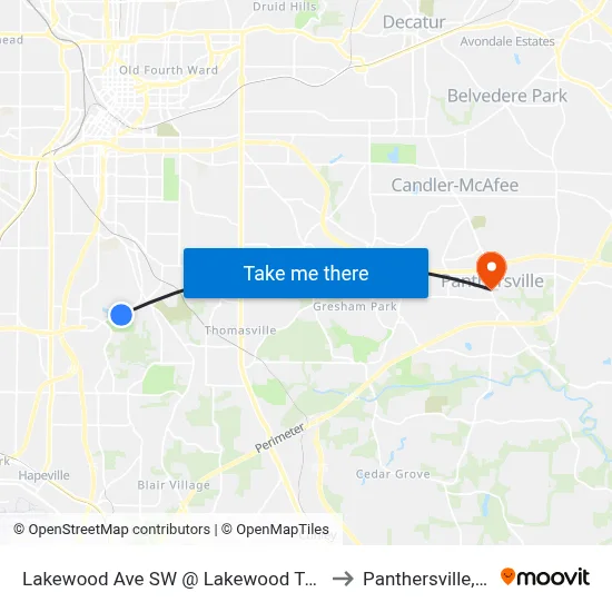 Lakewood Ave SW @ Lakewood Terr SE to Panthersville, GA map