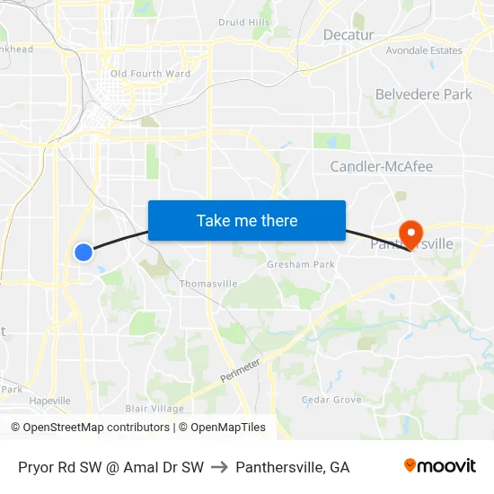 Pryor Rd SW @ Amal Dr SW to Panthersville, GA map