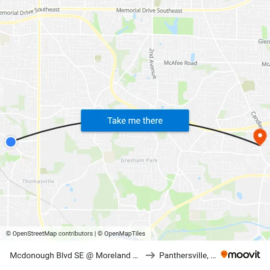 Mcdonough Blvd SE @ Moreland Dr SE to Panthersville, GA map