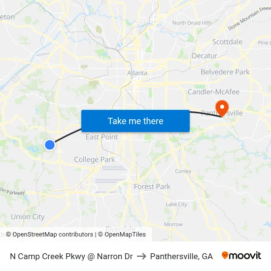 N Camp Creek Pkwy @ Narron Dr to Panthersville, GA map