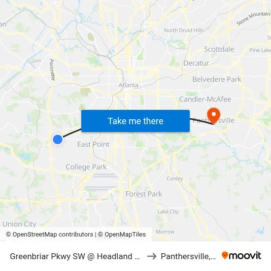 Greenbriar Pkwy SW @ Headland Dr SW to Panthersville, GA map