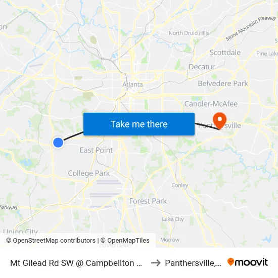 Mt Gilead Rd SW @ Campbellton Rd SW to Panthersville, GA map
