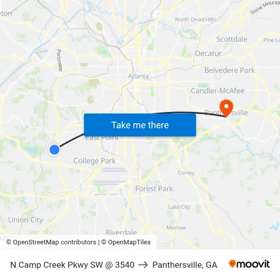 N Camp Creek Pkwy SW @ 3540 to Panthersville, GA map