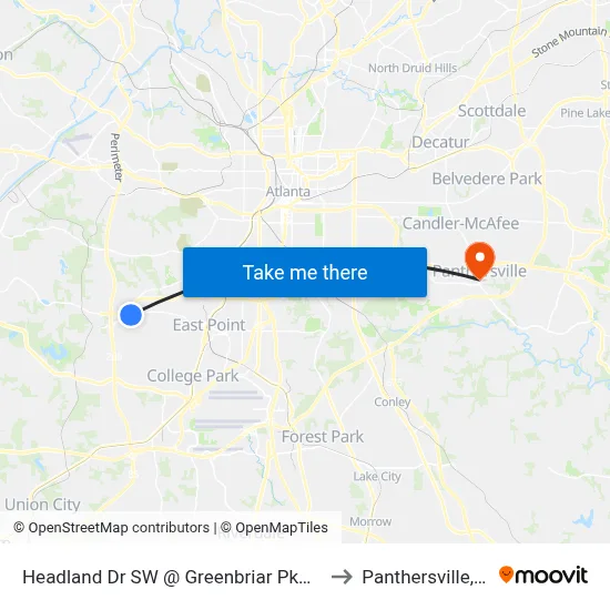 Headland Dr SW @ Greenbriar Pkwy SW to Panthersville, GA map