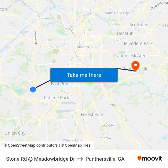 Stone Rd @ Meadowbridge Dr to Panthersville, GA map