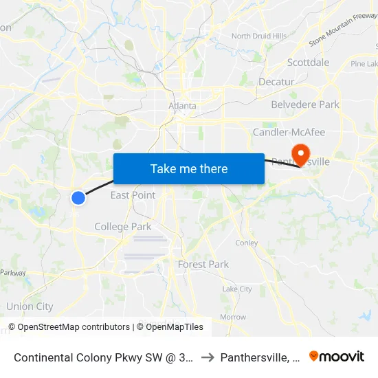 Continental Colony Pkwy SW @ 3030 to Panthersville, GA map