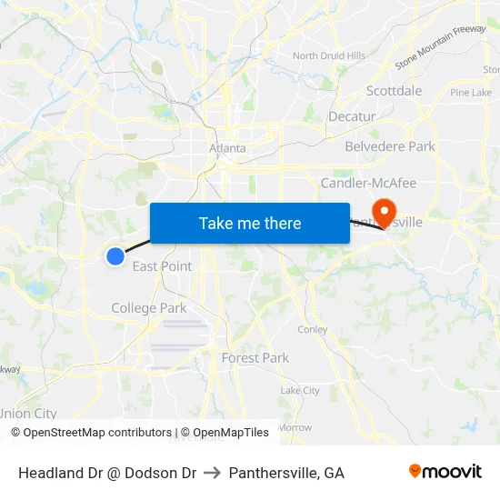 Headland Dr @ Dodson Dr to Panthersville, GA map
