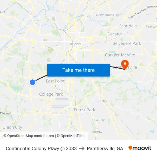 Continental Colony Pkwy @ 3033 to Panthersville, GA map
