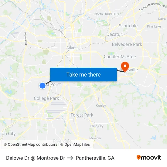 Delowe Dr @ Montrose Dr to Panthersville, GA map