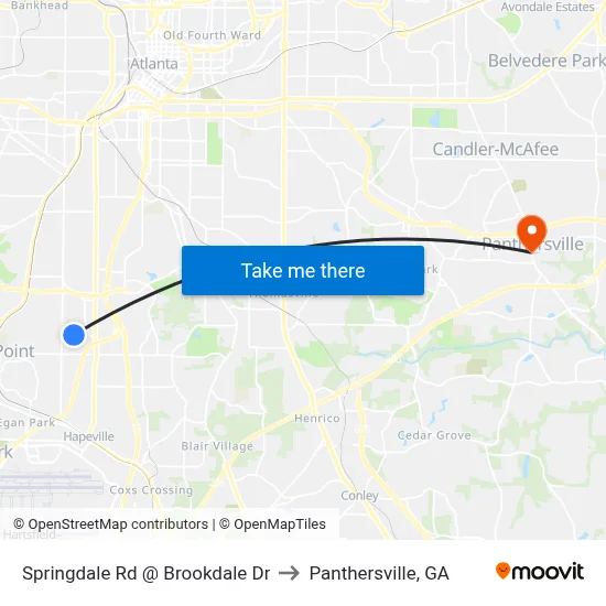 Springdale Rd @ Brookdale Dr to Panthersville, GA map