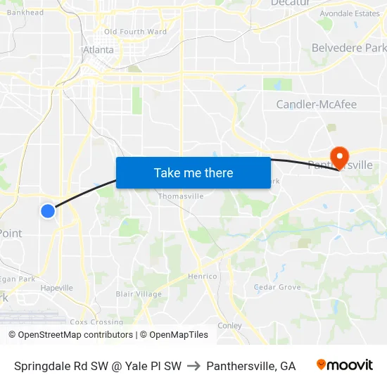 Springdale Rd SW @ Yale Pl SW to Panthersville, GA map