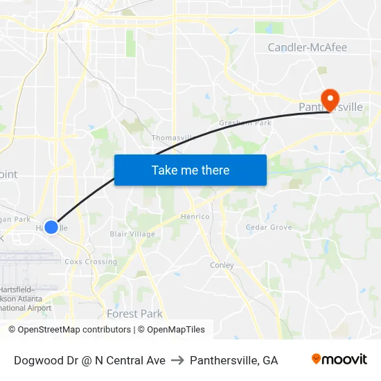 Dogwood Dr @ N Central Ave to Panthersville, GA map