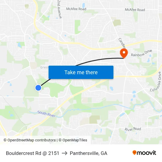 Bouldercrest Rd @ 2151 to Panthersville, GA map