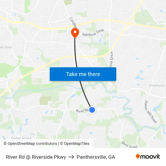 River Rd @ Riverside Pkwy to Panthersville, GA map