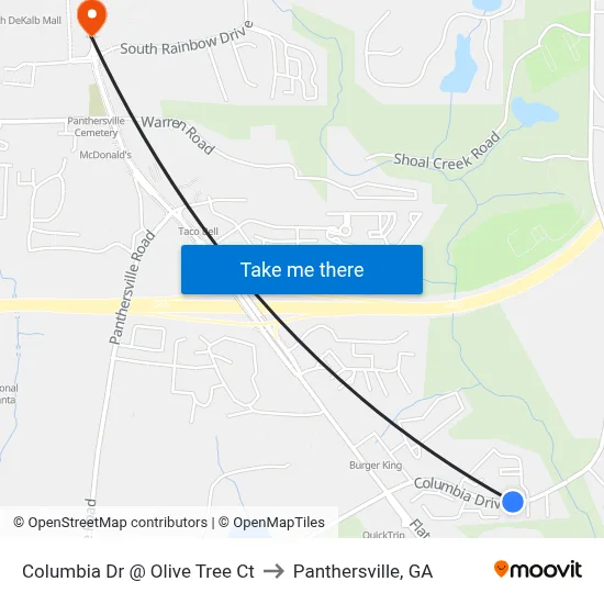 Columbia Dr @ Olive Tree Ct to Panthersville, GA map