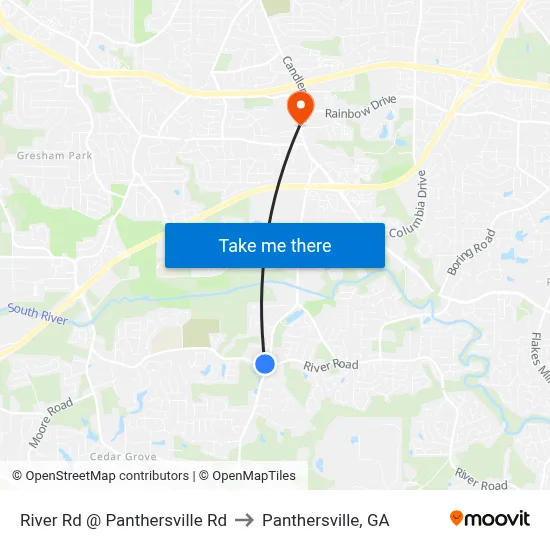 River Rd @ Panthersville Rd to Panthersville, GA map