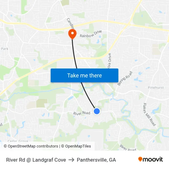 River Rd @ Landgraf Cove to Panthersville, GA map