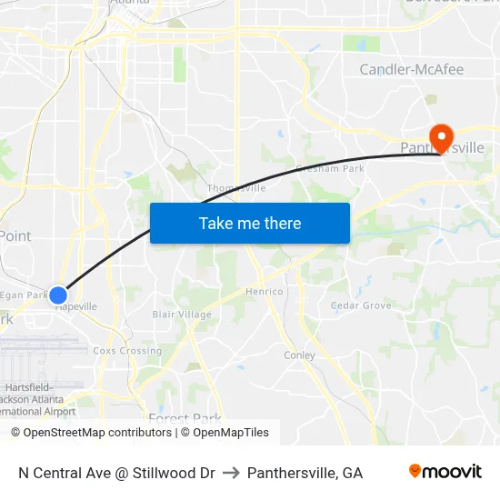 N Central Ave @ Stillwood Dr to Panthersville, GA map