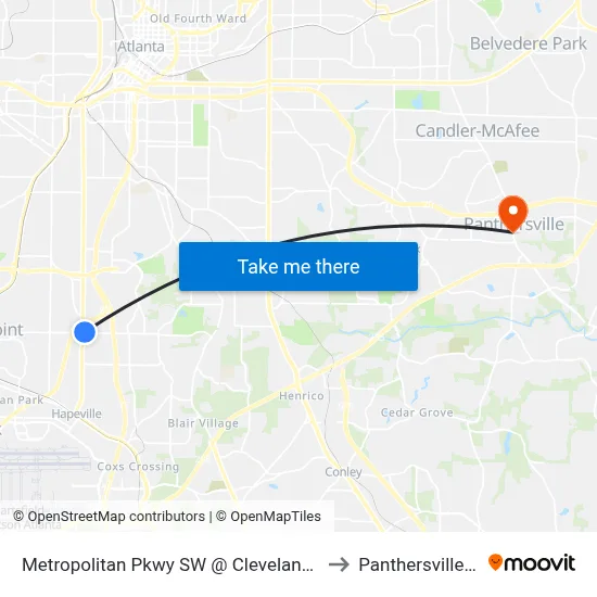 Metropolitan Pkwy SW @ Cleveland Ave S to Panthersville, GA map
