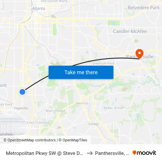 Metropolitan Pkwy SW @ Steve Dr SW to Panthersville, GA map