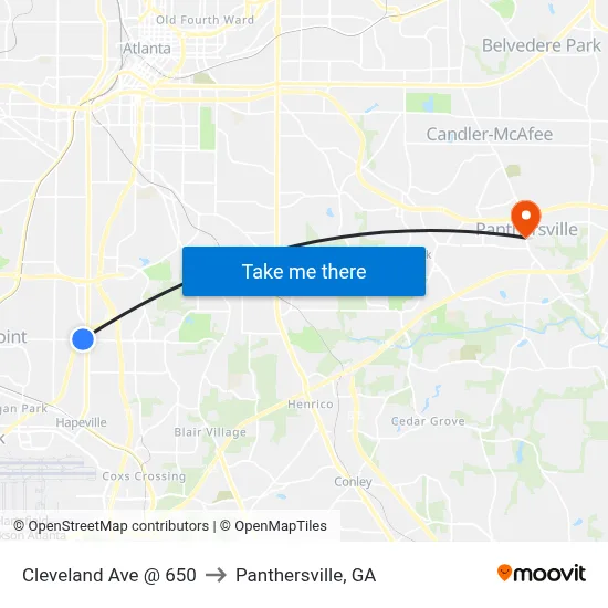 Cleveland Ave @ 650 to Panthersville, GA map