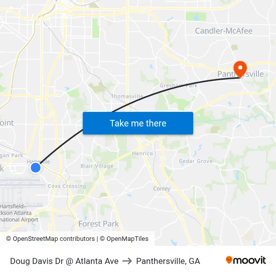 Doug Davis Dr @ Atlanta Ave to Panthersville, GA map