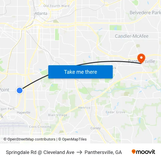 Springdale Rd @ Cleveland Ave to Panthersville, GA map