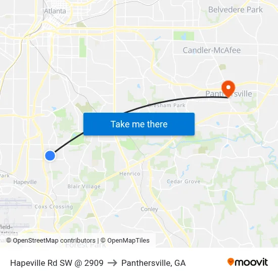 Hapeville Rd SW @ 2909 to Panthersville, GA map