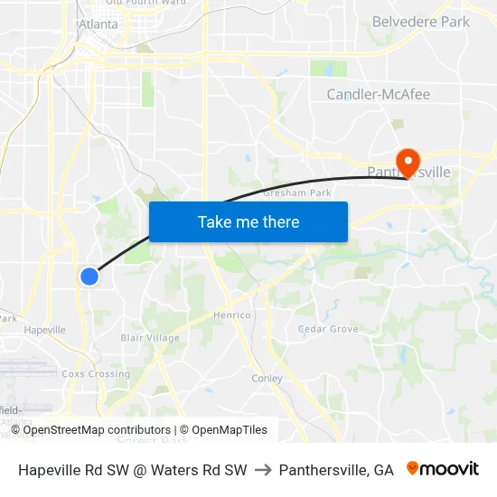 Hapeville Rd SW @ Waters Rd SW to Panthersville, GA map