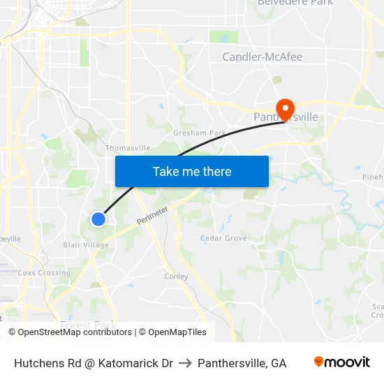 Hutchens Rd @ Katomarick Dr to Panthersville, GA map