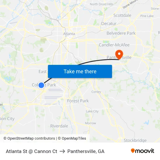 Atlanta St @ Cannon Ct to Panthersville, GA map