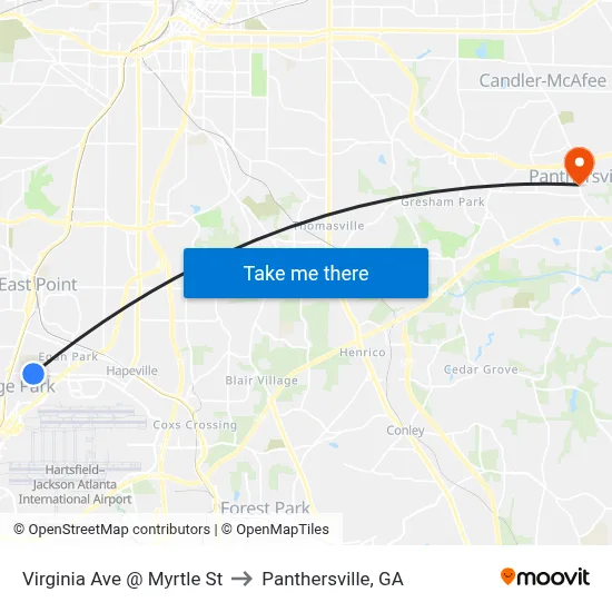 Virginia Ave @ Myrtle St to Panthersville, GA map